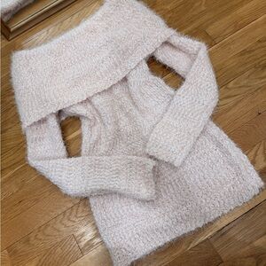 LC Lauren Conrad Blush Pink Off-the-Shoulder Fuzzy Sweater